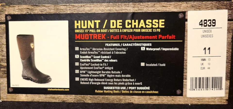 Irish Setter MudTrek 15" Waterproof Full Fit Rubber Boots (Men's 11) Brown 4839 - Image 2 of 4