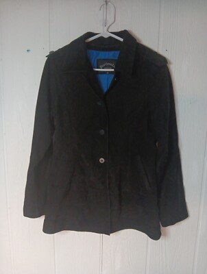 Fourteen Zero Sheng Ji Womens S Black Suede Leather Jacket Button Front Lined