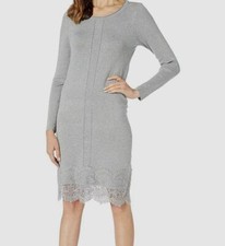 $97 Tribal Women's Gray Long Sleeve Mock Neck Lace-Overlay Sweater Dress Size S