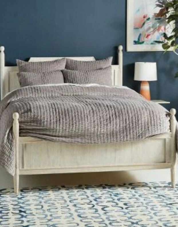 NWT Anthropologie Kantha Stitched Velvet Quilt bedding comforter Grey Twin