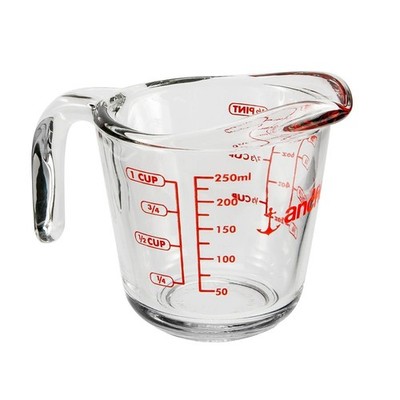Anchor Hocking Glass 8 oz Measuring Cup 1 cup, Clear glass with red letterint 