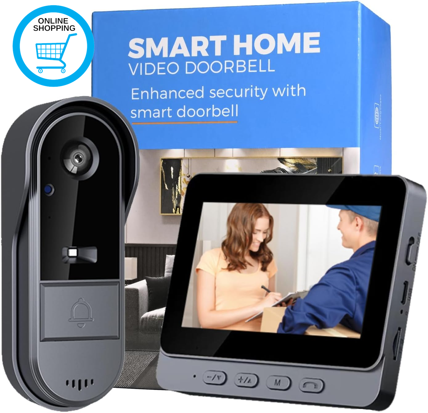 Wireless Video Doorbell with 4.3” Monitor, No Wifi No App Required, Pre-Paired P