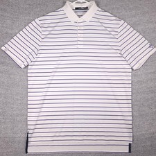 RLX Ralph Lauren Polo Shirt Mens Large White Purple Striped Golf Performance