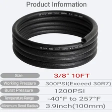 ALLOY 3/8" 10FT  Fuel Hose Line Push Lock NBR Rubber SAE 30R7 300PSI