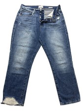 FRAME Le Original Straight Jeans Womens 28 Blue High Rise Distressed Raw Hem