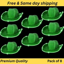 GREEN Sequin Cowboy Hat with Flashing GREEN LED Brim Pack of 8 Hats Party Glowz
