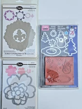 Lot Of 3 Sizzix Framelits 657781, 657901 & 657904 Flowers, Fleur de Lis, Snowman