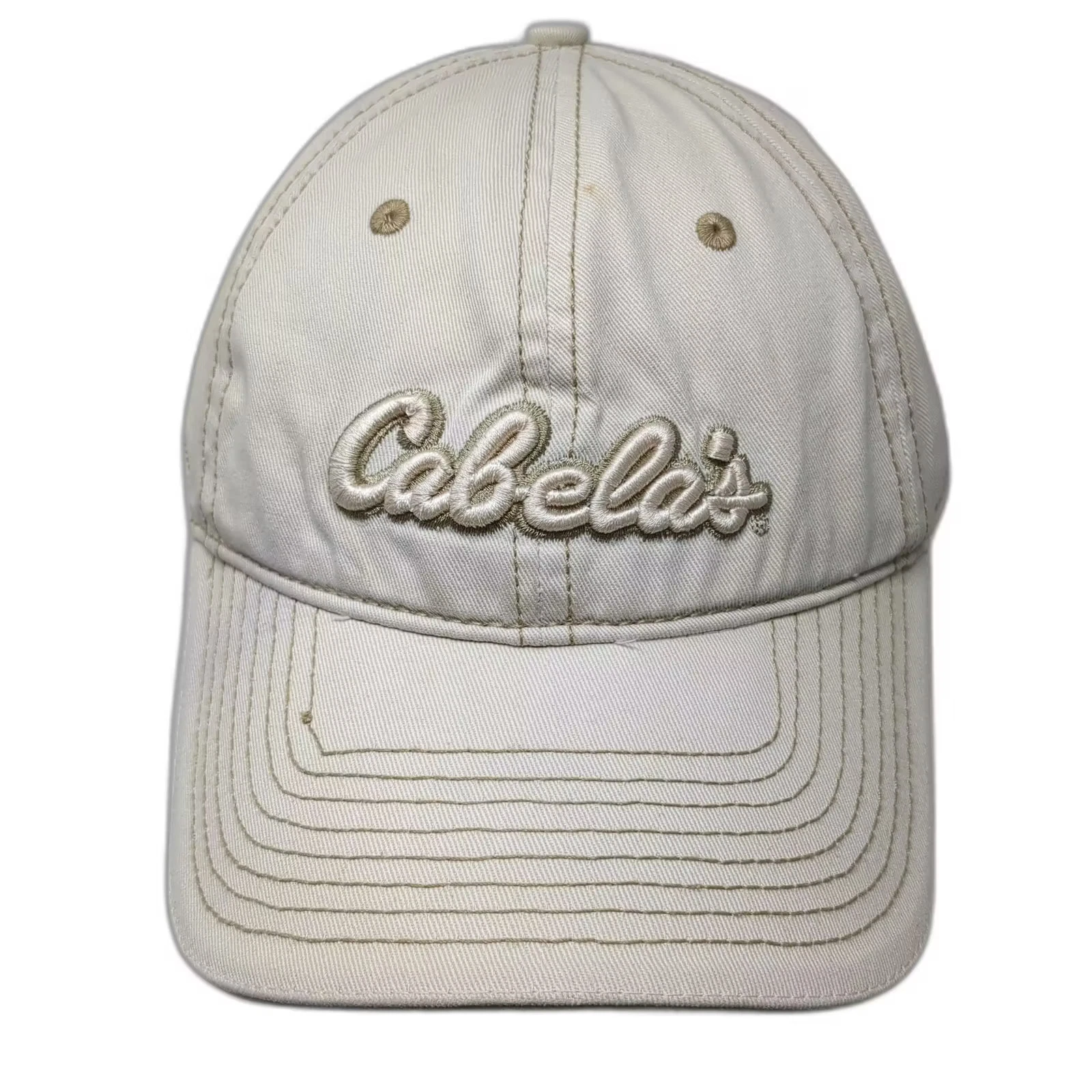 Cabela's Baseball Cap Beige Brown OS Slideback Adjustable Embroidered Hat logo