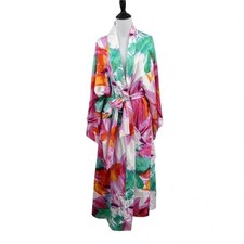Natori Private Luxuries Paraiso Robe Womens Size Large Pink White Floral Belted