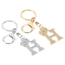 Initial Letter Keychain, 2 Pcs Letter H Crown Design Charm, Gold/Silver