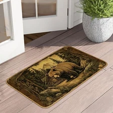 Doormat Outdoor Entrance,Retro Forest Front Door Mat Rustic Bear Cabin