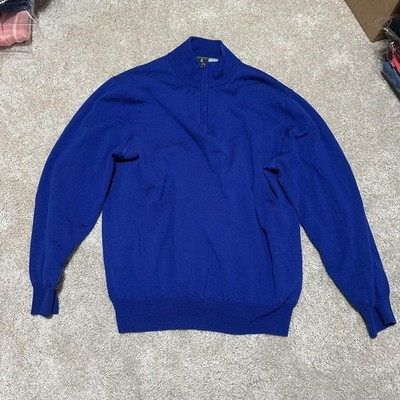 Robert Talbott Sweater Mens XL Blue 1/4 Zip Mock Neck Pullover Italy Knit