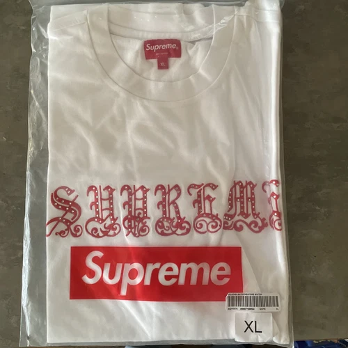 Supreme ancien logo anglais strass manches courtes blanc XL SS21 KN70