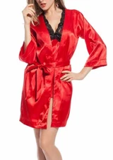 Women's Sexy Lace Nightgown Sleepwear Bathrobe + Coat 2 Piece Set USA