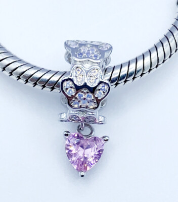 Opal Pfotenabdruck Charm Bead Liebe Hund Katze Tier Echt 925 Sterling Silber  