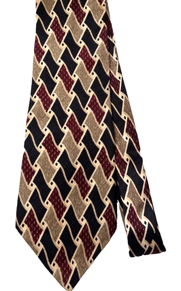 Corbata para hombre Albert Nipon 100 % seda negra bronce borgoña geométrica texturizada 60x4" Foto 3 de 4