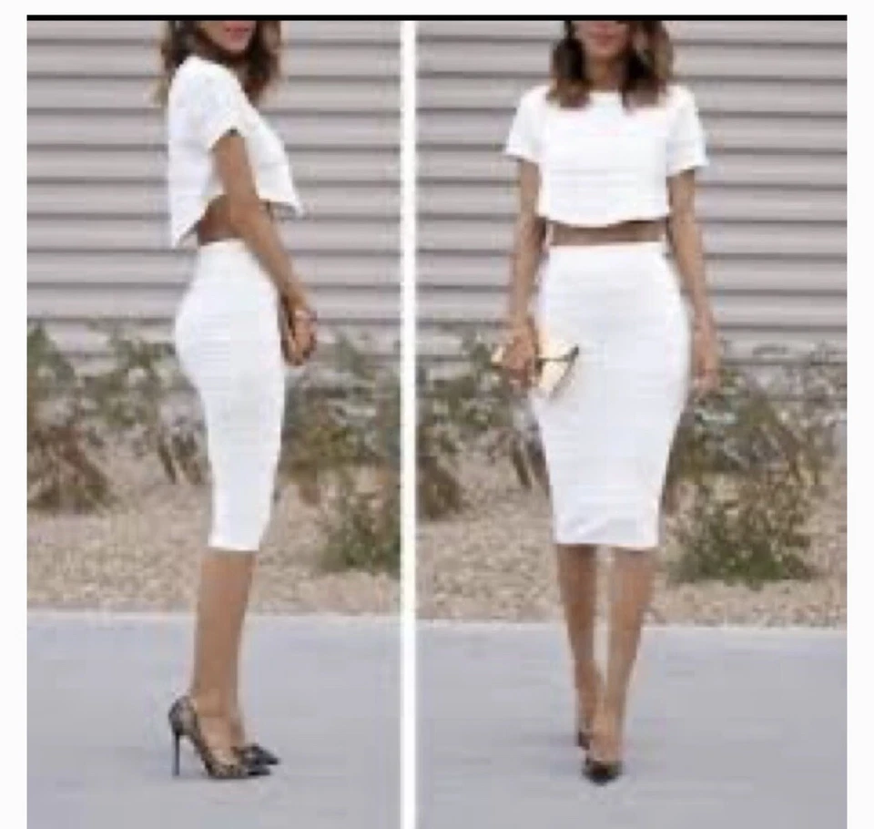 Torn by Ronny Kobo Ivory Stretch Knit Mesh Short Sleeve Crop Top Blouse Large L - Image 3 of 4