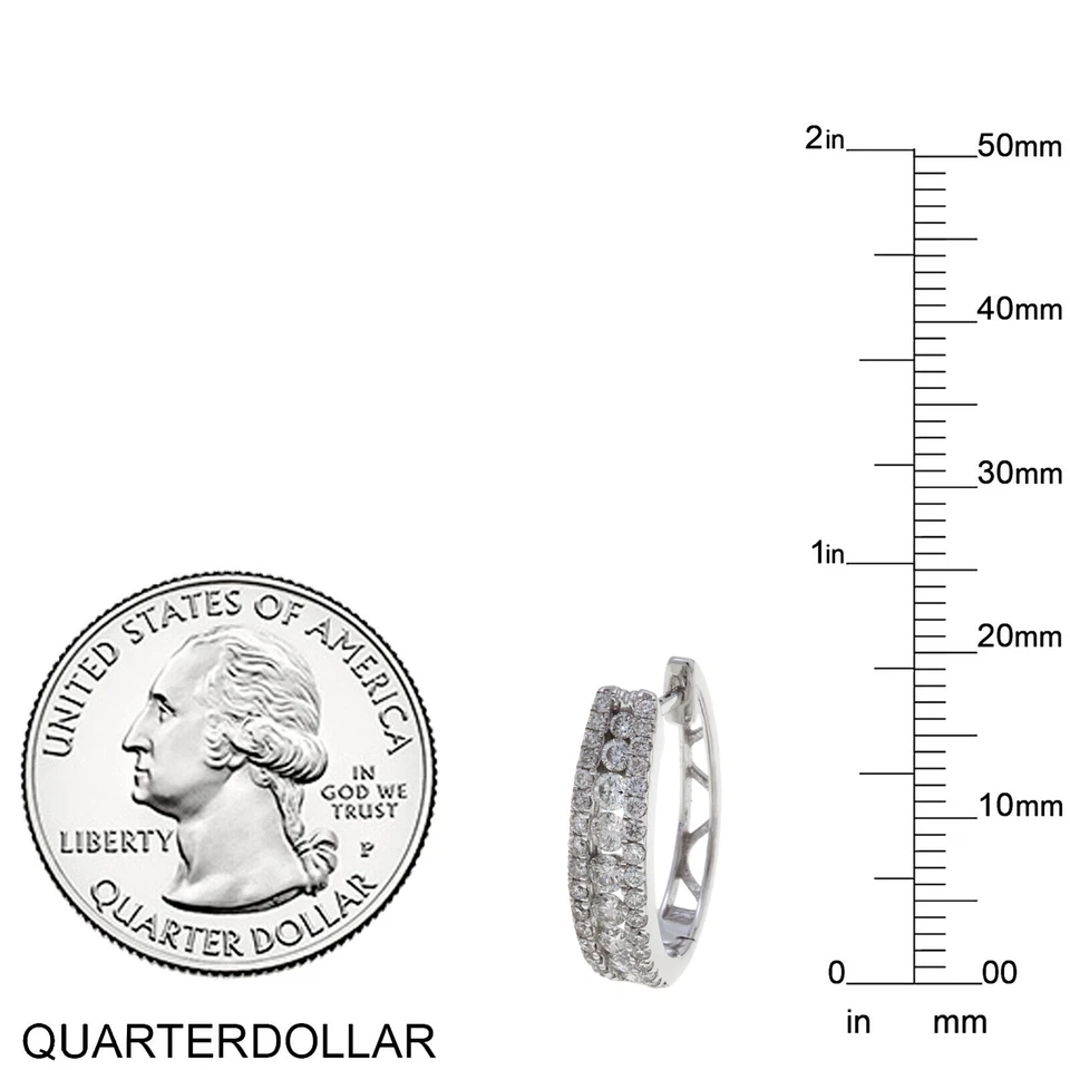 Natural White Diamond Multi-Row Hoop Earrings, (1 CTTW), in 10K White Gold - Image 2 of 4