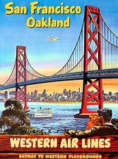 San Francisco Oakland Bridge California Western Air Vintage Poster Print Travel