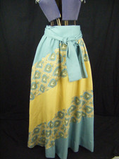 CHESSA DAVIS Vtg 70s Lt Blue Birds Printed Bias Cut Hippies Skirt-Waist 28-32"