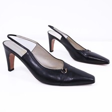 Salvatore Ferragamo Slingback Pumps Womens 9B Black Leather Gancini Gold