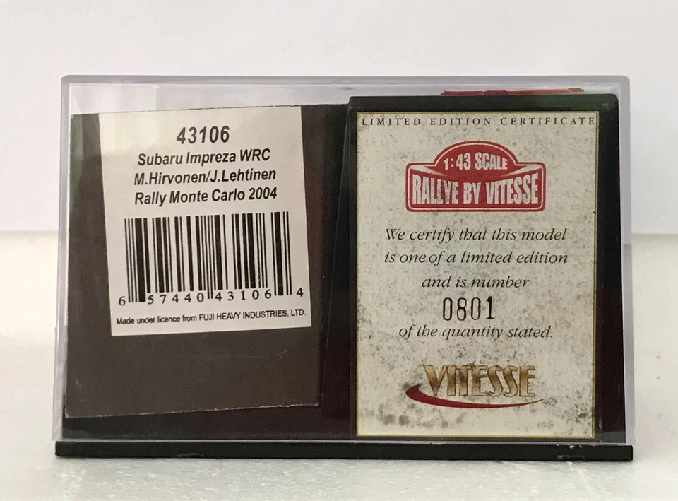 SUBARU IMPREZA WRC`03 Rally Monte Carlo 2004 #2 M.HIRVONEN - VITESSE 1:43 43106  - Immagine 4 di 4
