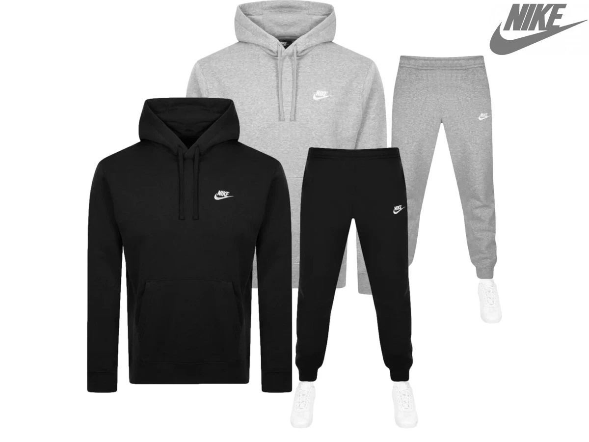 Mens Nike Club Logo Tracksuit Hoodie and Jogging Bottoms Set Black Navy or  Grey