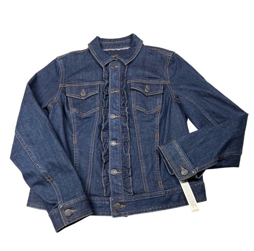 Talbots Women's Petite Ruffled Denim Jean Jacket Dark Wash Small Petite SP - NWT