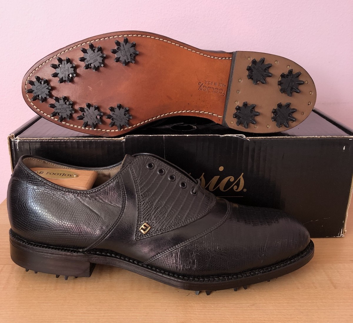 シューズ(男性用) Footjoy classics NEW FootJoy Classics Black Tegu Lizard V-saddle golf shoes Men's