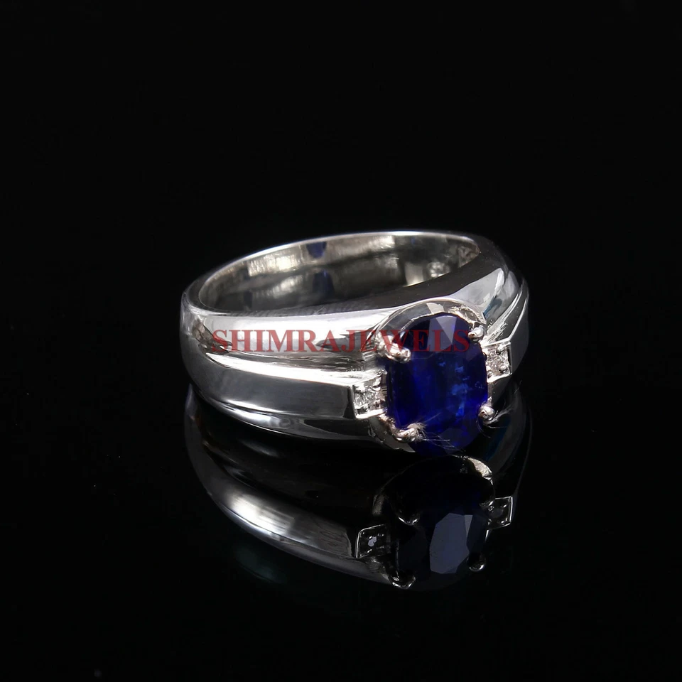 Heizbar Blau Saphir Edelstein Mit 925 Sterlingsilber Ring für Herren #342 - Bild 3 von 3