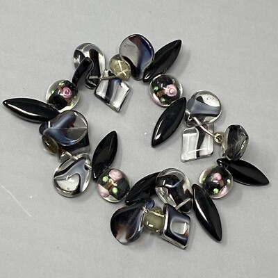 Glass Bead Bracelet Black Clear Givre Geometric Marble Dagger Rose Blown Stretch