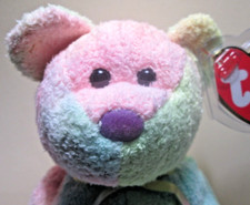Groovy the Bear 1999 Ty Beanie Babies 5th gen MINT PE purple nose pink forehead