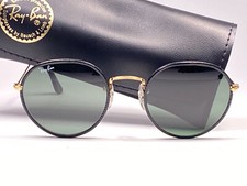 MINT VINTAGE RAY BAN LEATHERS BLACK ROUND G15 LENS  B&L 1980'S SUNGLASSES