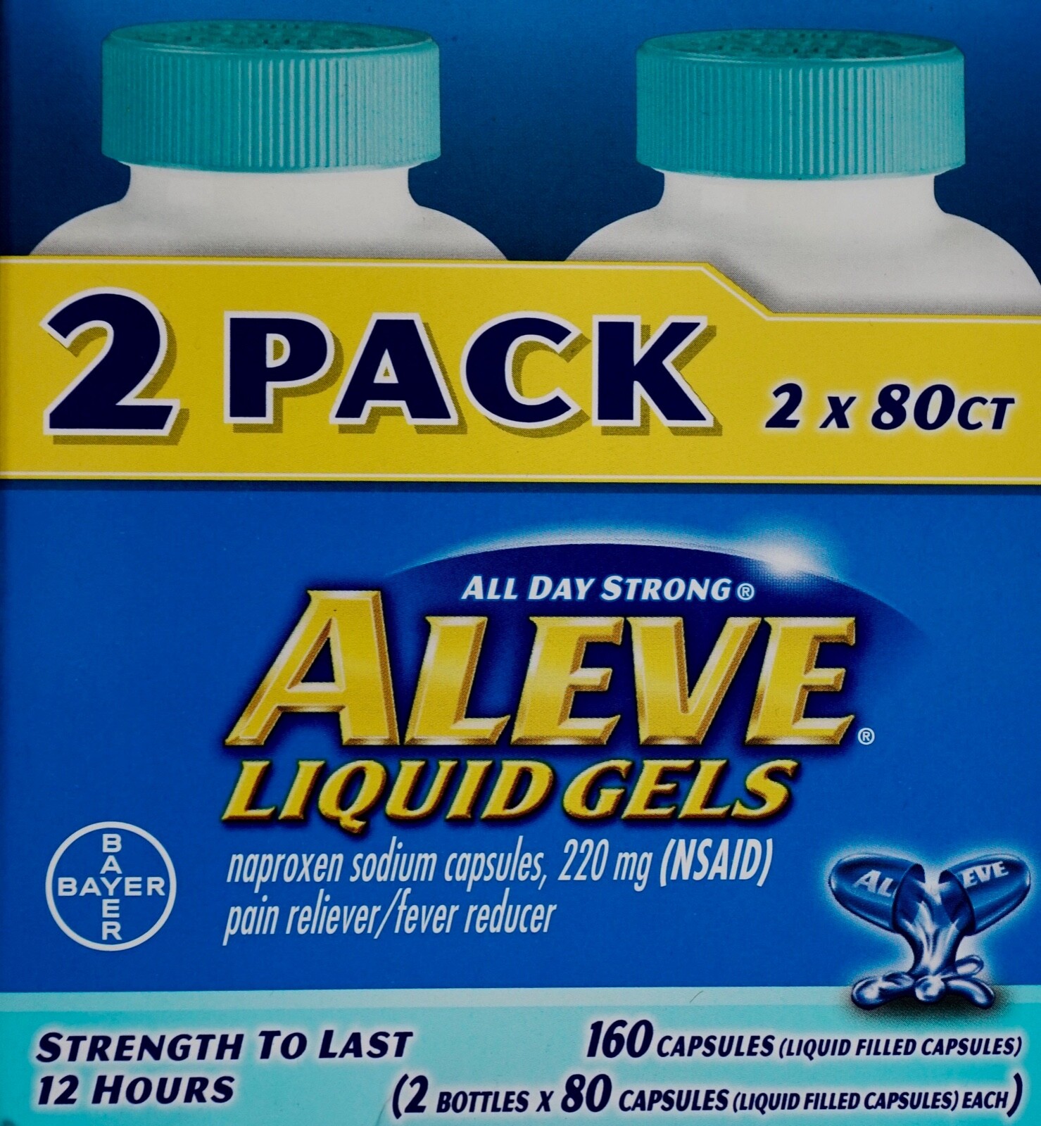 Aleve Liquid Gels Naproxen Sodium 220mg Pain Reliever, 80 Liquid Filled Capsules eBay