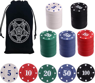 Poker Chips Set with Velvet Pouch - Math Counters & Game Night Supplies (100Pcs)