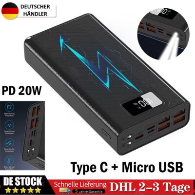 30000mAh Power Bank 20W USB C Schnellladegerät Externer Batterie Ladegerät Handy
