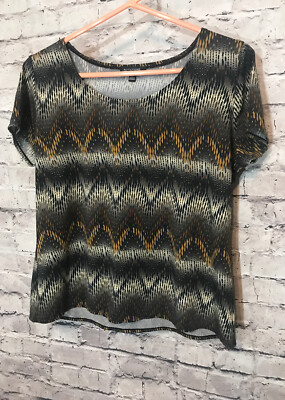 NOTATIONS Women's Multi Color Short Sleeve Chevron Pullover Top Blouse Size: L