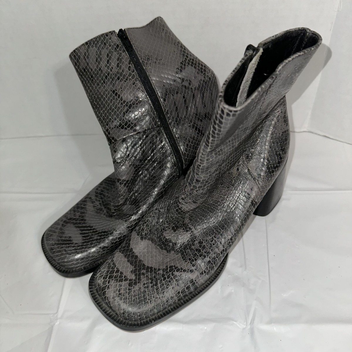 Mango Womens Grey Faux Snakeskin Square Toe Ankle Boots Size
