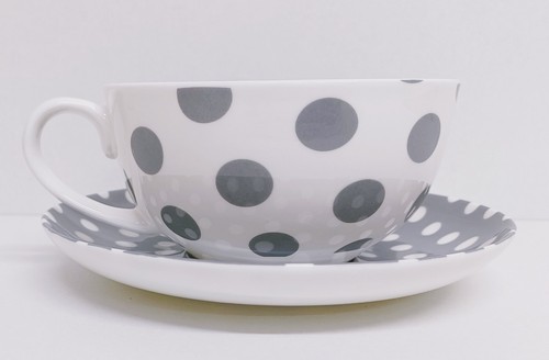 Grey Dots Spots Fine China Cup Saucer 10.5oz 300ml Cappuccino Set Decorated UK - Picture 4 of 4