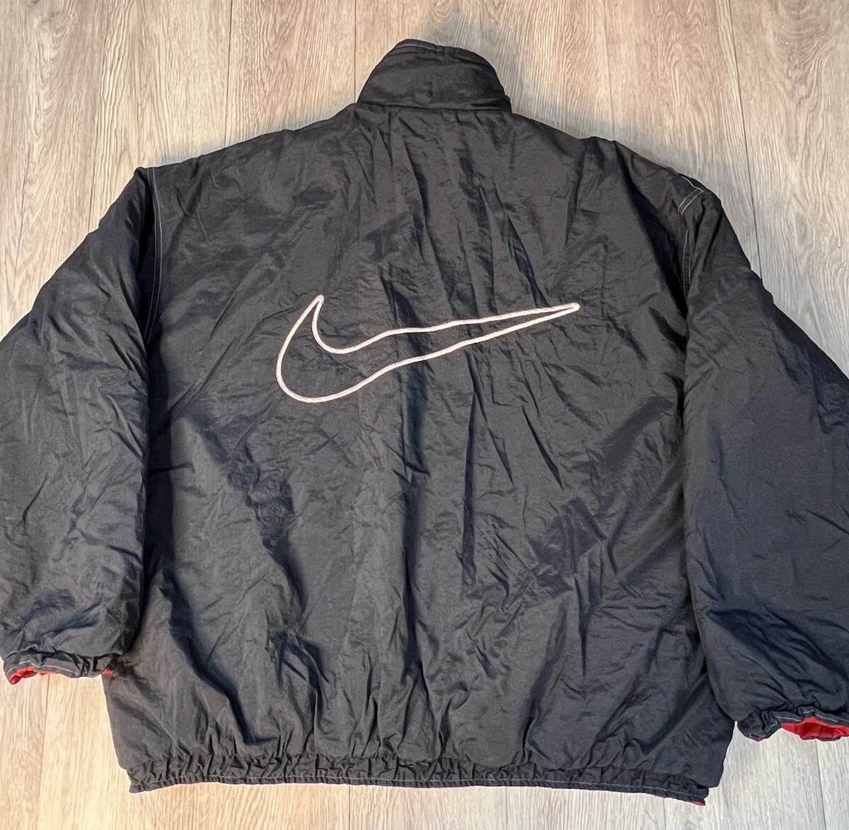 Vintage 90s Nike Big Swoosh Logo Reversible Puffer Coat Jacket