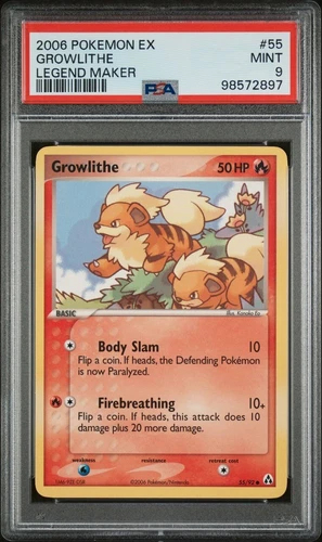 Growlithe #55 PSA 9 - Pokémon EX Legend Maker 2006