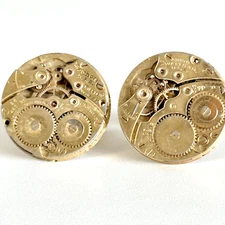 Vintage 14K Yellow Gold Filled Watch Movement Steampunk Bullet Back Cufflinks