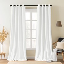 SNITIE White 96in Long Velvet Curtains with Grommet, Super Soft Thermal Insul...