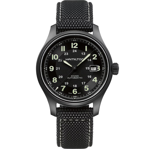 HAMILTON KHAKI FIELD BLACK TITANIUM CASE DATE BLACK DIAL 42MM H70575733