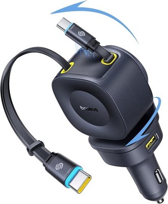 Baseus Retractable 4 in 1 Fast Car Charger 163W USB C 24V for iPhone 15, Android