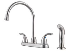 Pfirst Series Kitchen Sink Faucet with Side Sprayer, 2-Handle, High Arc, Stai...
