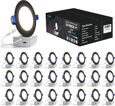 #ad #ad 24 Pack 4 Inch Recessed Lighting 5CCT LED Recessed Light Black 2700K 5000K Sel $288.99