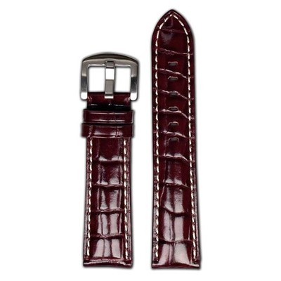 Quick Release | Embossed Gator Watch Band | Semi-Gloss | Burgundy | White Stitch