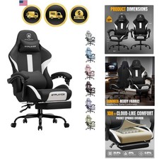Gaming Chair with Foot Rest Pocket Spring Cushion, Breathable Fabric for Ho...