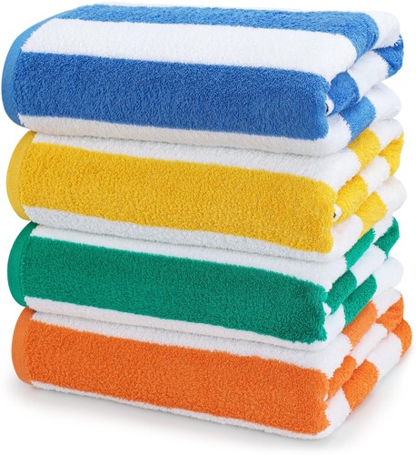 4 Pack Cabana Stripe Beach Towel, 30 by 60 Inches, Oversized 100% Ringspun Co...